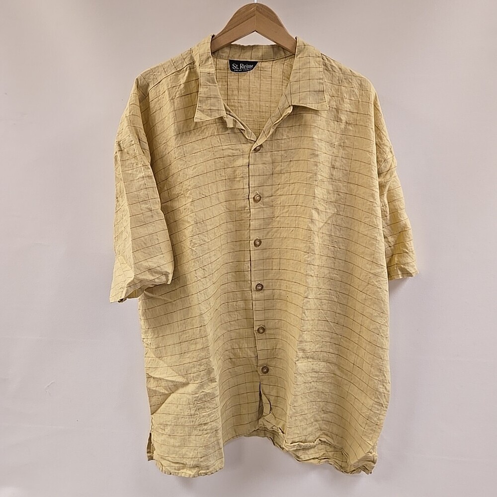 St. Reimo New York Short Sleeve Button Up Shirt Mens XXL Yellow